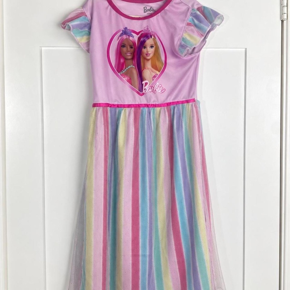 Barbie Pastel Rainbow Tulle Maxi Dress — Girls Size 8